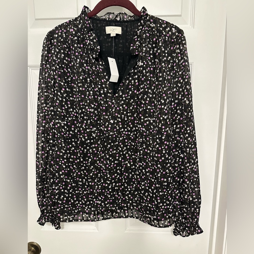 LOFT Outlet Black and Purple Floral Blouse